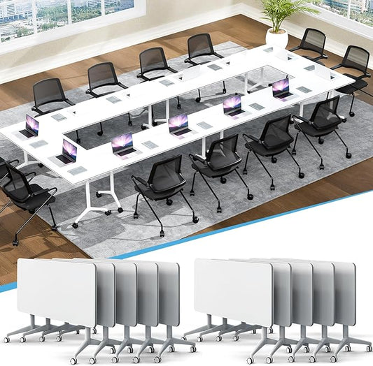 JEHUJD Conference Table,55.1''Folding Conference Room Table for 4-12 People,Mobile Flip Top MeetingTraining Table with Different Coulor and Styles for Offices, Classrooms,Meeting Room (10, 61''A)