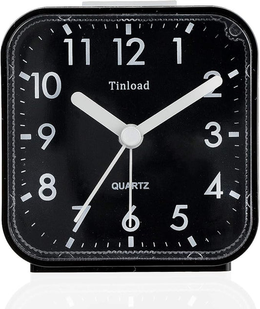 Tinload Small Battery Operated Analog Travel Alarm Clock Silent Non Ticking, Gentle Wake, Ascending Beep Sounds, Snooze,Lighted on Demand, Easy Set