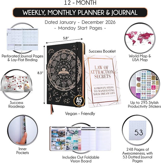 Law of Attraction Planner 2026 Deluxe with Productivity App | Weekly & Monthly Goal-Setting Planner, Life & Gratitude Journal | Include Foldable Vision Board, Gift Box & Stickers