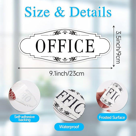 The Office Door Sign for Home and Business，Self-Adhesive Waterproof and Fade-Resistant Modern Office Sign Sticker for House，Business，Door, Window Decor（White）