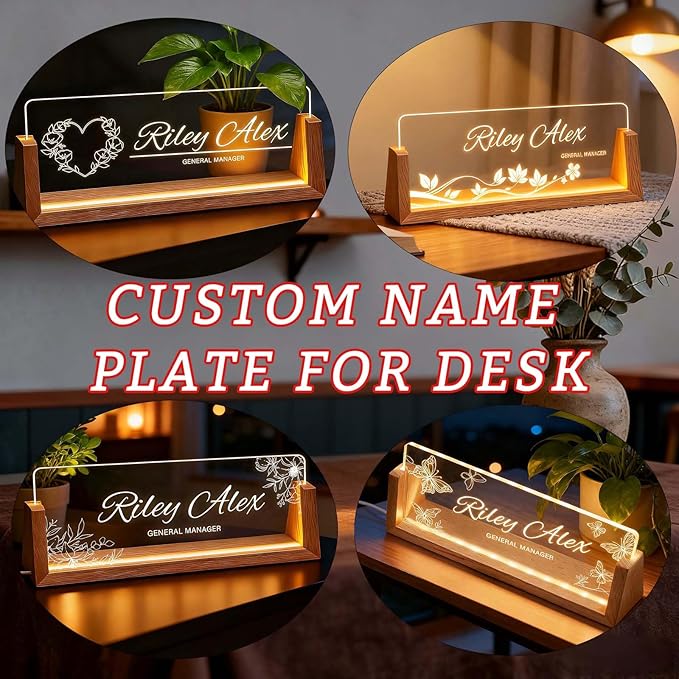 Personalized Office Name Plate for Desk, Custom Light Up Acrylic Desk Sign for Coworker Boss Teacher Gift, Employee Recognition Present