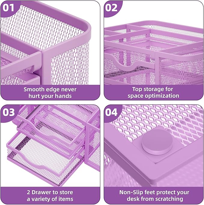 Marbrasse Mesh Desk Organizer with 2 Drawers, Pen Holder & Notebook Slot