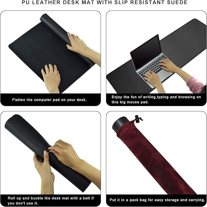 ZORESYN Waterproof PU Leather Desk Pad (63.0"x15.8") - Office Desk Mat for Keyboard and Mouse - Black Extended Mouse Pad with Nonslip Base for Home & Office