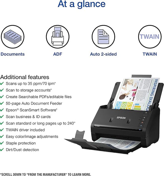 Epson WorkForce ES-400 II Color Duplex Desktop Document Scanner for PC and Mac, with Auto Document Feeder (ADF) (Renewed)