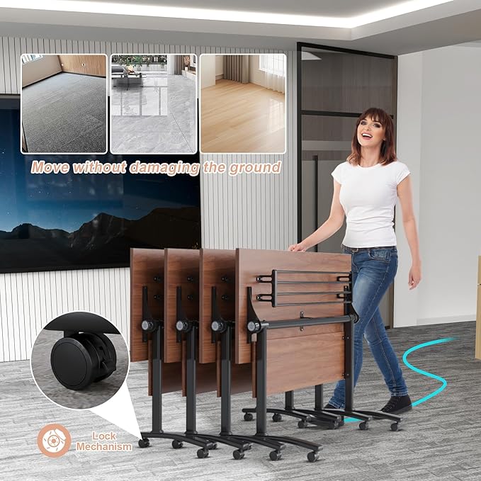 Conference Table Flip Top Mobile Conference Room Tables,Folding Conference Table with Wheels,Large Meeting Training Seminar Table Saving Space for Office Classroom(2D,70.8'')