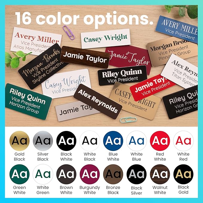 ExcelMark Custom Name Tag - Engraved Name Badge with Pin or Magnetic Backing, 16 Colors, 6 Fonts, and 2 Sizes to Choose from (Green w/White Letters, 1.5"x 3")