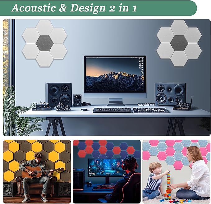 Hexagonal Acoustic Panels-12 Pack High-Density Sound Absorbing Panels 12"X10"X0.4" for Enhanced Noise Reduction, DIY Design, Idea for Studios, Offices, and Home Theaters(Forest Green)