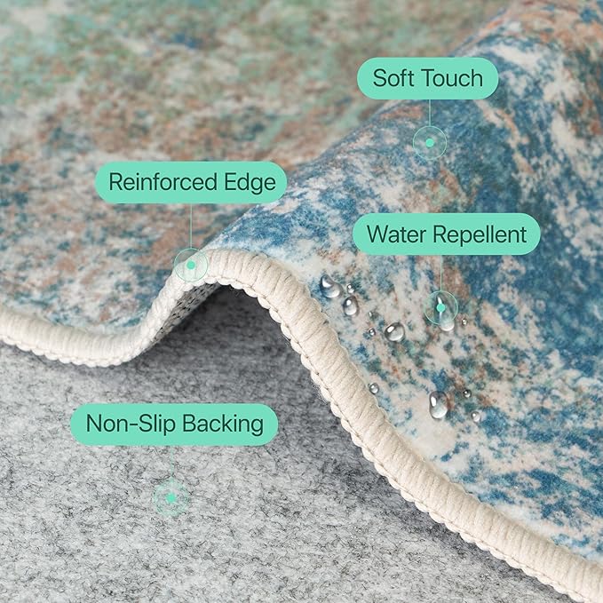 GENIMO 3x5 Rugs for Entryway Entrance, Modern Lightweight Rug Ultra Soft Indoor Area Rugs 3x5 for Living Room Bedroom Kitchen, Low Pile Carpet with Non Slip Backing, Blue Green