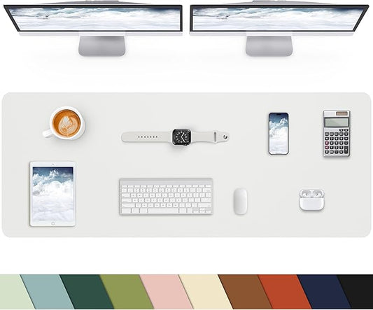 Leather Desk Pad Protector, Office Mat, Large Mouse Pad, Non-Slip Blotter, Laptop Pad, Waterproof Writing Pad for Office & Home (Ivory White, 40" x 17")