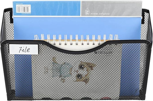 EasyPAG 3 Pack Wall File Organizer with Label Panel, Mesh Hanging File Folder Organizer for Letter/A4 Size Folders, Wall Mounted Vertical Mail Holder for Paperwork, Office, Home, School, Black
