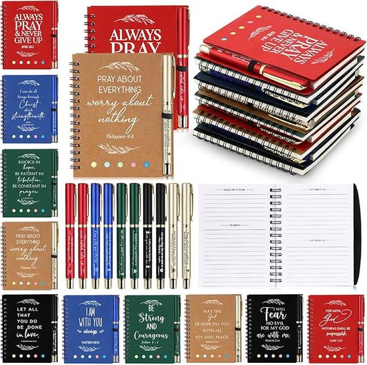 Spakon 20 Set Valentine's Day Christian Gifts Bulk Church Sticky Note Spiral Notebook Bible Verse Ballpoint Pen Prayer Journal Religious Scripture Notepad Sunday School Teacher Pastor Party Favor