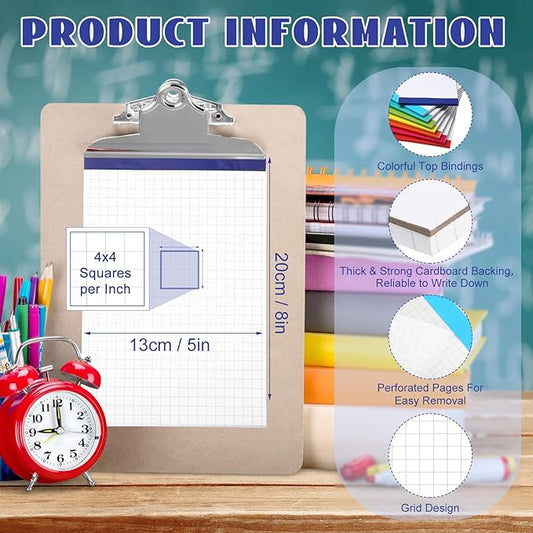 Jetec Small Graph Paper Notepad 5 x 8 Inch Mini Notebook Double Sided Memo Pads Back to School Supply Pocket Notepad Assorted Colors 50 Sheets Graph Paper Notebook(Grid(4x4),8 Pcs)