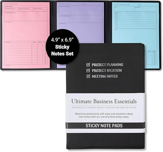 Meeting Notebook for Work & Project Planner Kit for Men and Women – 90 Large Sticky Notes for Work Organization, Project Management, Business Professionals & Work Planners
