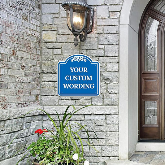 Custom Decorative Sign, Personalized Metal Sign for Business, Driveway, Home, Airbnb, Office Door Plaque, Blue Background, 18x18 Inches, ACM, Fade Resistant, Made in USA