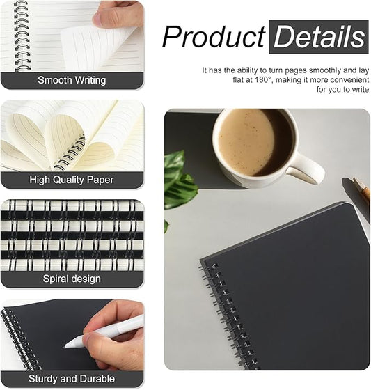 miikoul 100 Packs A5 Spiral Notebooks, Black Ruled Notebooks Bulk, 8.3"×5.5", 60 Sheets/120 Pages, Hardcover Lined Journal Notepad Travel Notebooks for Office and Back to School Supplies