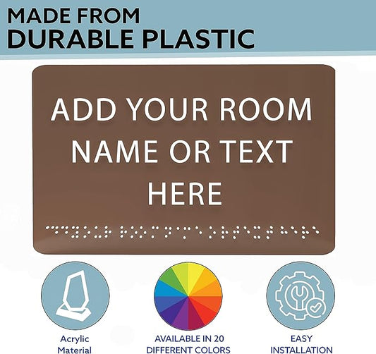 ADA CENTRAL SIGNS - 9" X6" Personalized Custom Sign - ADA Compliant Tactile Graphics Grade 2 Braille Text Acrylic Wall Signs - Add Your Room Name Text Sign for Home School Office Business Workplace