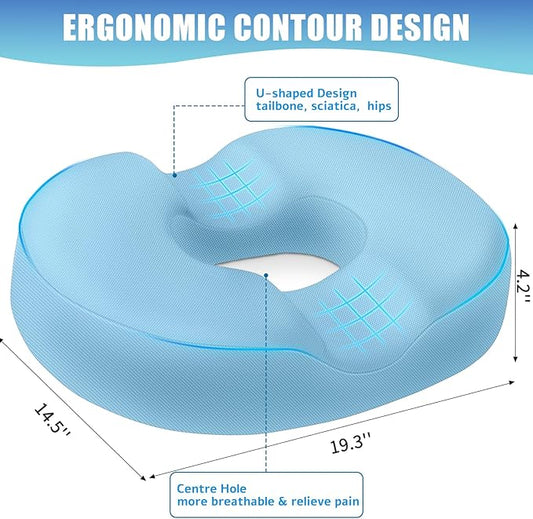 BlissTrends Donut Pillow Seat Cushion, Chair Cushions for Postpartum Pregnancy & Hemorrhoids, Tailbone Pain Relief Cushion, Memory Foam Lifting Cushions for Office&Home Chairs (Light Blue, XX-Large)