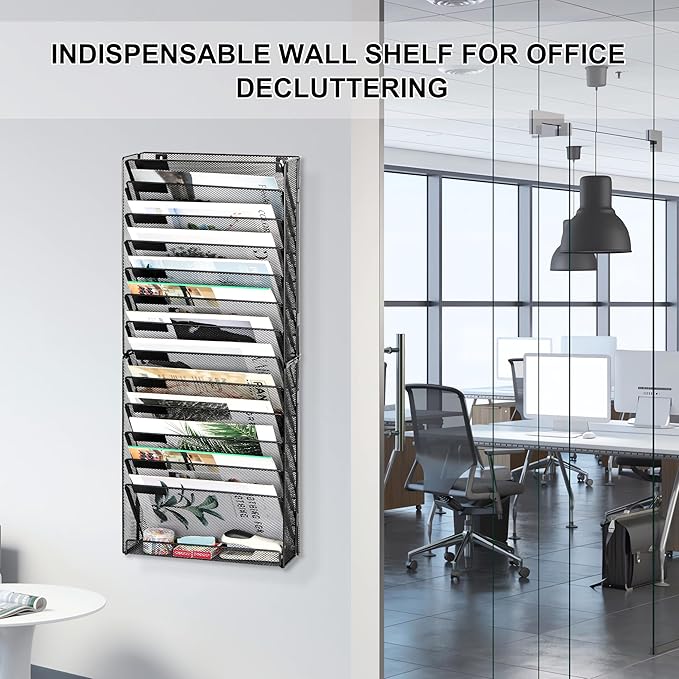 EasyPAG Wall File Holder 14 Tier Mesh Hanging Folder Organizer... (Black)