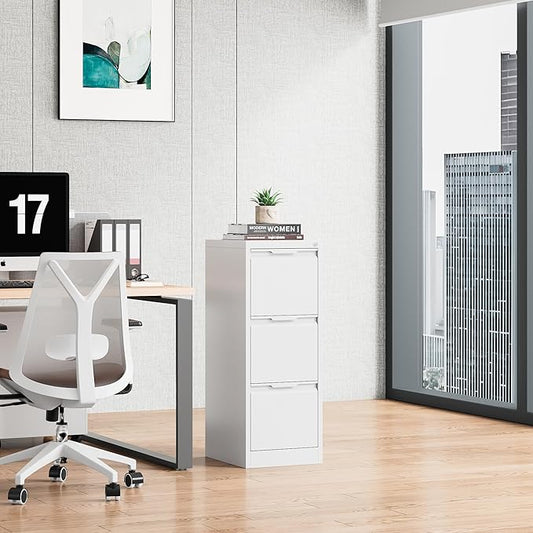 Bestoo 3-Drawer File Cabinet with Lock, Metal Filing Cabinet for Home Office, Vertical Filing Storage Cabinets, Fits File Folders, Letter/Legal/F4/A4 Size, Assembly Required (White)