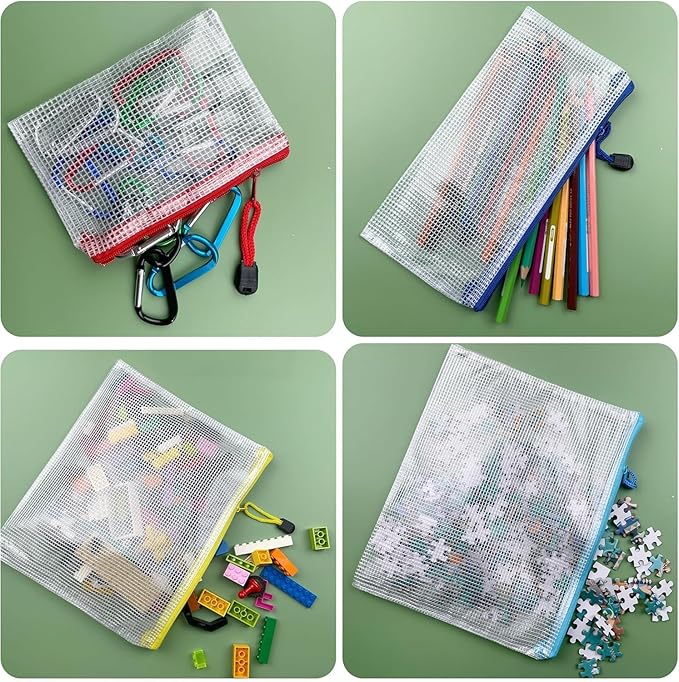 Oaimyy-18PCS-12 x 16 Inches-Mesh Zipper Pouch, Plastic Zip File Folders Puzzle Bags for Organizing,for Office Supplies,Travel,Home Storage-Multicolor, 12"x 16"