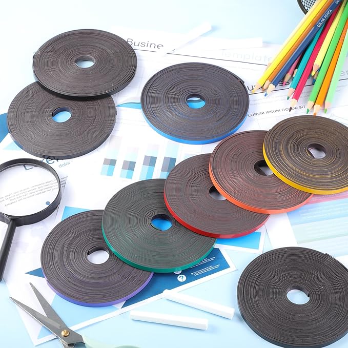 AmazingSpark Magnetic Tape Roll Thin Strips, 0.39 Inch x 66 Feet Magnetic Board Dividers Whiteboard Graphic Decorative Tape Marking Line for Classroom Office Art Accessories(Blue)