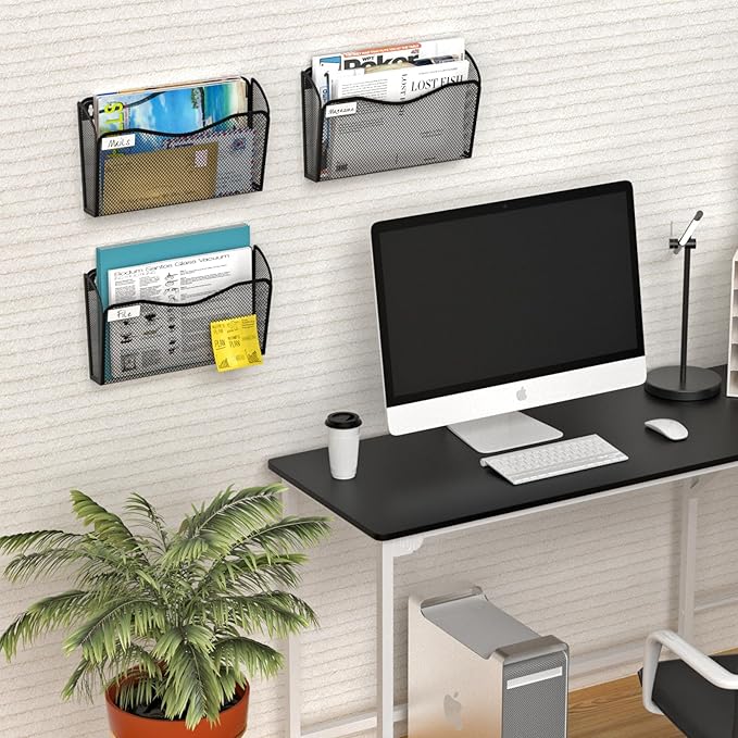 BOHDK Wall File Organizer, Mesh Hanging File Organizer, Home Office Organization and Storage, 1 Pockets Document Magazine Rack