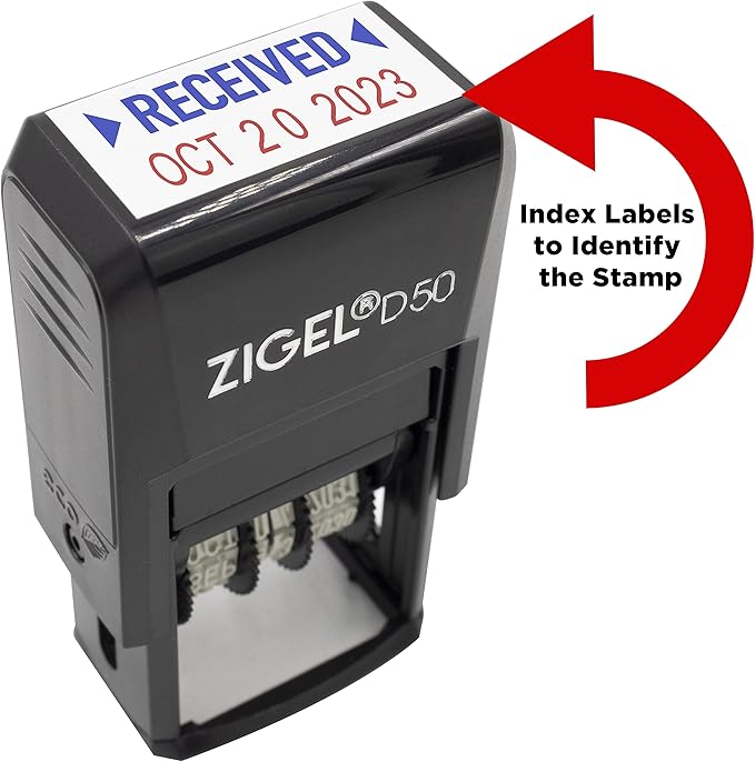 ZIGEL D50 Date Stamp with DEPOSITED - Self Inking Date Stamp - Blue/Red