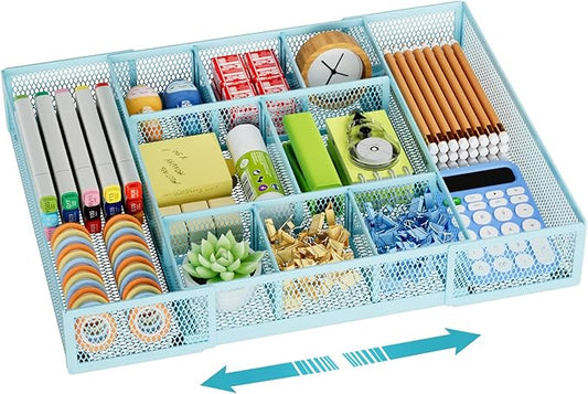 Marbrasse Expandable Desk Drawer Organizer — Blue