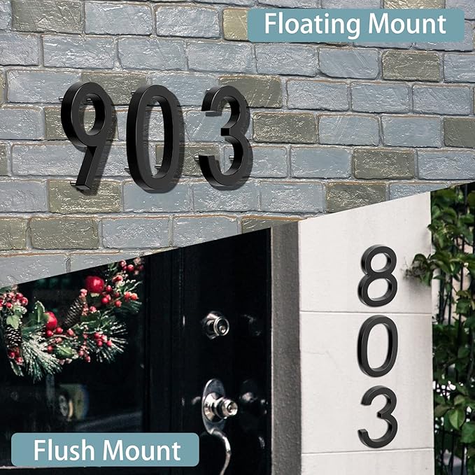6" Floating Stainless Steel Address House Number, Modern Metal Anti-Rust House Numbers with Nail Kits for Door Garden Mailbox Decor Visibility Signage (2)