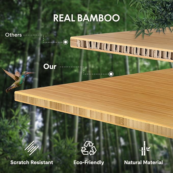 FLEXISPOT Bamboo Electric Standing Desk with Elegant Oval Legs, 55"x28" Height Adjustable Desk for Home Office & Living Spaces, Black Frame