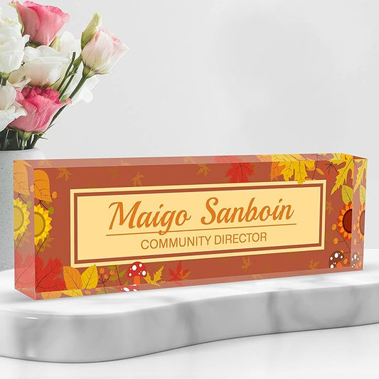 Personalized Name Plate for Desk Custom Acrylic Desk Name Plate Custom Employee Appreciation Gifts Office Gifts for Women, Men, Boss, Coworkers, Teacher, Nurse (Autumn)