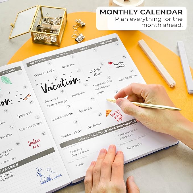 Clever Fox Planner PRO – Weekly & Monthly Life Planner to Increase Productivity, Time Management and Hit Your Goals, 8.5x11″ (Dark Blue)