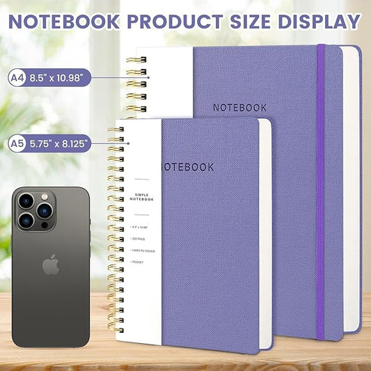 Oneirom Spiral Notebook - 8.5 x 10.98 Inch Large Hard Cover Notebook with Elastic Band & Pocket, 252 Pages, Lay Flat Wirebound Journal for Work, School, Planning & Note Taking Violet
