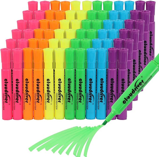 cloudriver Highlighters Bulk Pack of 72, Assorted Color, Chisel Point, Quick Drying Ink, Highlighters Suitable For Classroom, Office And Shop