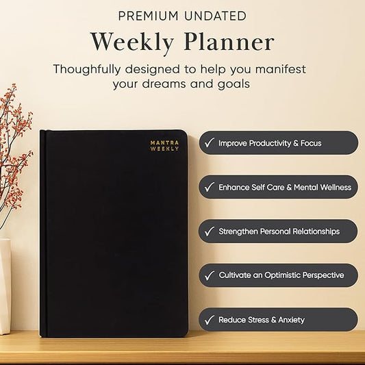 Mantra Planner 2026 Planner, Daily Journal & Gratitude Journal All-In-One with To Do List, Self Care Prompts & Habit Tracker - 7 x 10 - Black