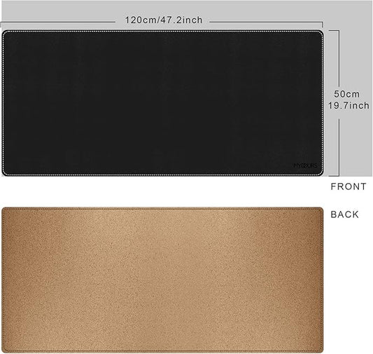 Mydours Extra Large 48" x 20" Desk Mat, Cork & PU Leather Desk Pad XXL, Large Desk Mouse Pad for Workstation, Office and Home, Computer Desk Mat with Keyboard & Mouse (Black)
