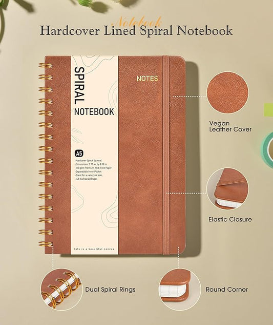 Office Prime Graph Spiral Notebook — A5, 5.75×8.38 in, 150 Pages, Brown