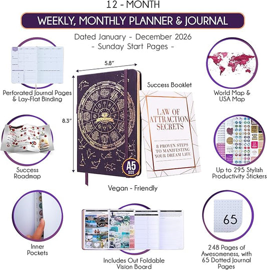 Law of Attraction Planner 2026 Deluxe with Productivity App | Weekly & Monthly Goal-Setting Planner, Life & Gratitude Journal | Include Foldable Vision Board, Gift Box & Stickers