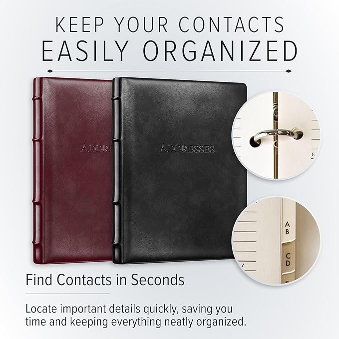 Gallery Leather Large Address Book with Alphabetical Tabs up to 480 Records, Leather Notebook Hardcover, Telephone and Address Books - 9x7, Desk Address, Acadia Navy