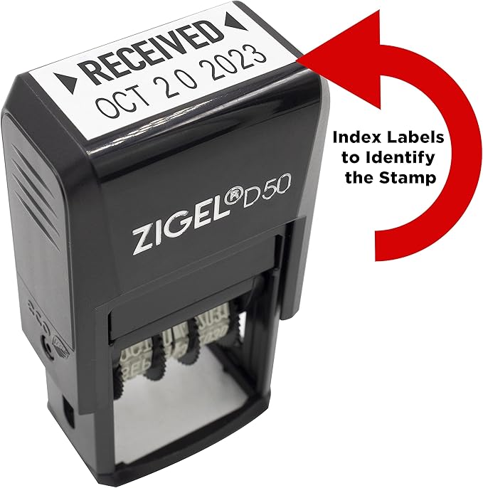 ZIGEL D50 Date Stamp with Received - Self Inking Date Stamp - Black