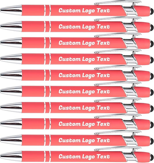 HEYZARDA Personalized Pens with Name Text Logo Custom Ballpoint Pen for Business Office Events with Stylus for Touchscreen 100 Pcs Peach