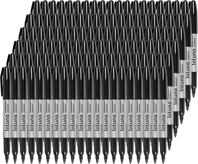 INTUNO oil-based permanent markers — fine-tip black markers, waterproof and fade-resistant, 120 count