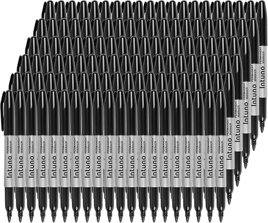INTUNO oil-based permanent markers — fine-tip black markers, waterproof and fade-resistant, 120 count