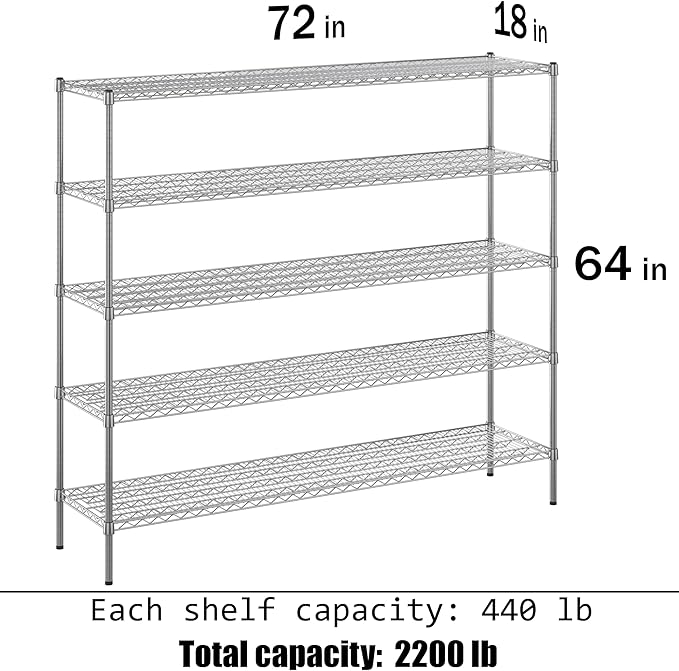 Regal Altair 18" Deep x 72" Wide x 74" Height Wire Shelving Kit | 5-Tier | NSF Commercial Storage Rack Unit