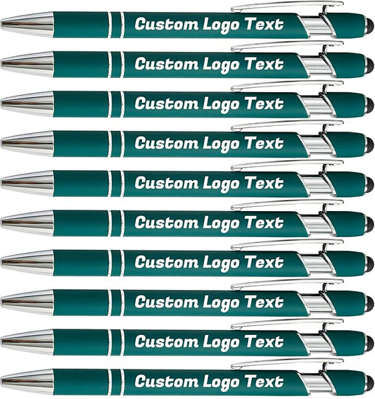 HEYZARDA Personalized Pens with Name Text Logo Custom Ballpoint Pen for Business Office Events with Stylus for Touchscreen 100 Pcs Dark Green