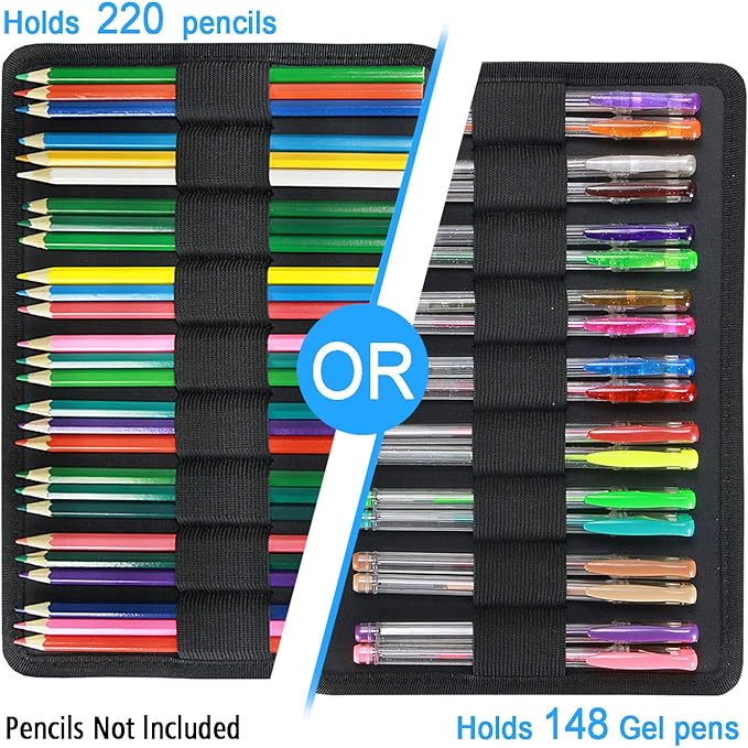 YOUSHARES Colored Pencil Case 220 Slots Pen Case Organizer With Handy Wrap & Zipper, Multilayer Holder for Prismacolor Colored Pencils & Gel Pen (Panda)