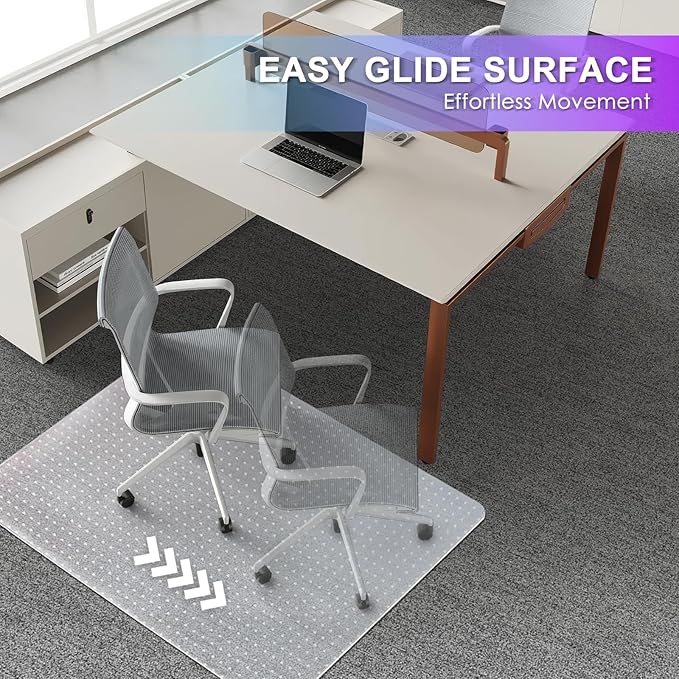 Vicwe Office Chair Mat for Carpet, 46''x 60'' Heavy Duty Chair Mat for Carpeted Floors, Easy Rolling Hard Mat for Office Chair on Carpets, Anti-Slip Carpet Protector Mat Clear,Ship Flat