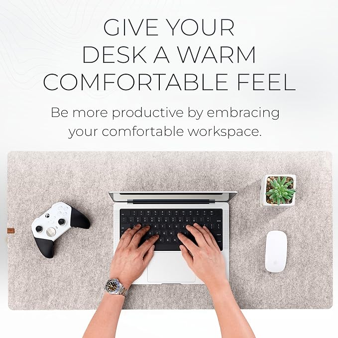 Nordik Large Felt Desk Mat — 35 × 17 in, Stone Oat Beige