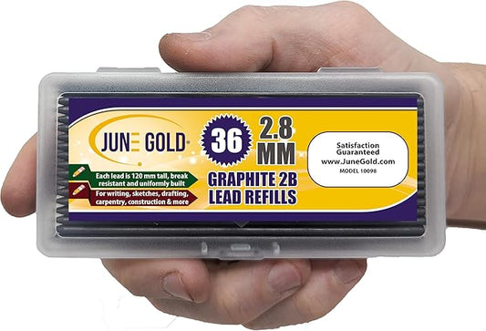 June Gold 36 Pieces, 2.8 mm 2B Lead Refills, 120 mm Length, Long Reach/Deep Hole/Long Nose