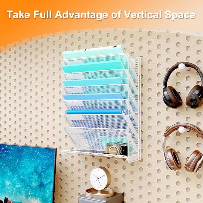 Kuntine.B Wall File Organizer — 7-Tier, White